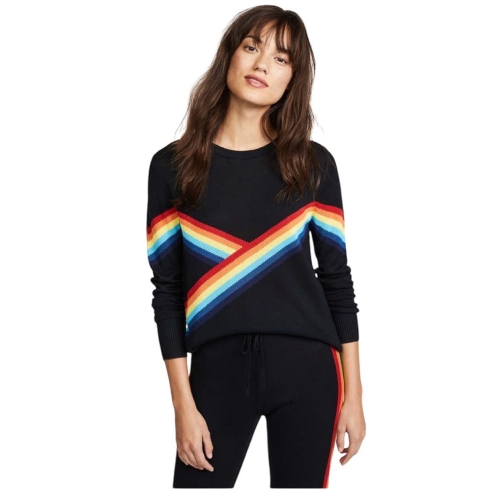 SPIRITUAL GANGSTER X MADELEINE THOMPSON Beatrice Rainbow Sweater Black size M - Picture 3 of 9